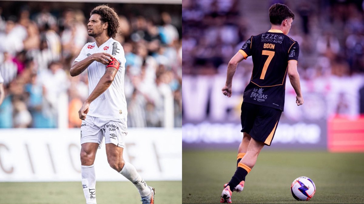 Jogadores do Santos e do Corinthians em campo (foto: Divulgação/Santos e Divulgação/Corinthians)