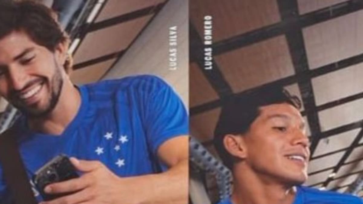 Lucas Silva e Lucas Romero vestem a nova camisa do Cruzeiro, a ser lançada nesta quinta-feira (22/1) (foto: Reprodução)
