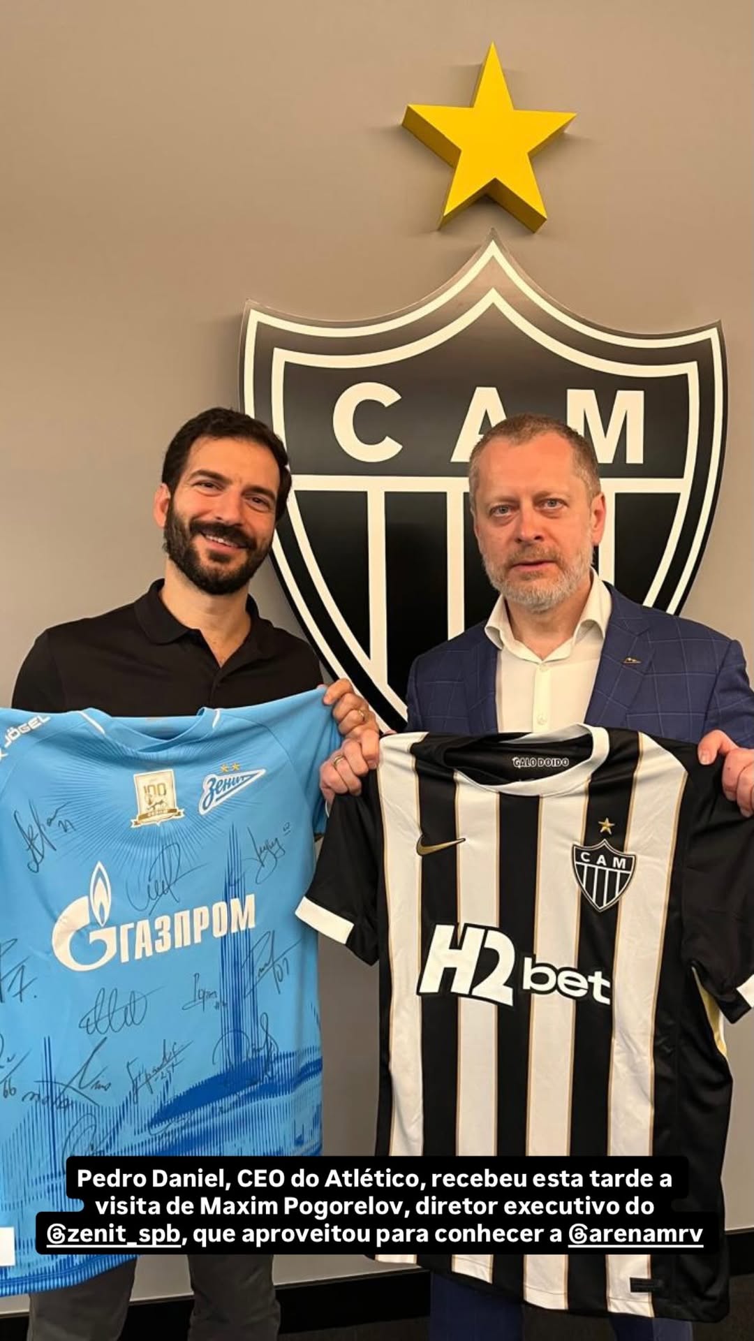 Encontro entre Pedro Daniel, CEO do Atlético, e Maxim Pogorelov, diretor do Zenit - (foto: Reprodução/Instagram/Atlético)