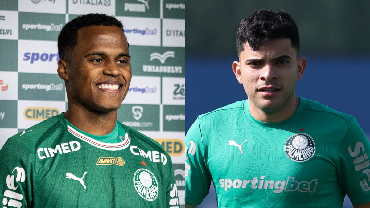Jhon Árias e Bruno Rodrigues, jogadores do Palmeiras (foto: Cesar Greco/Palmeiras)