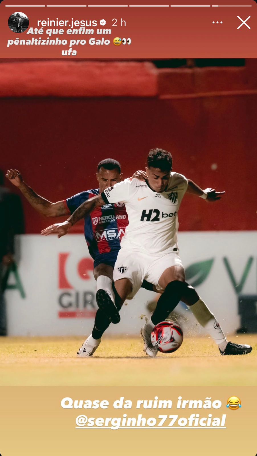 Print de story postado por Reinier no Instagram - (foto: Redes sociais Reinier/Reprodução)