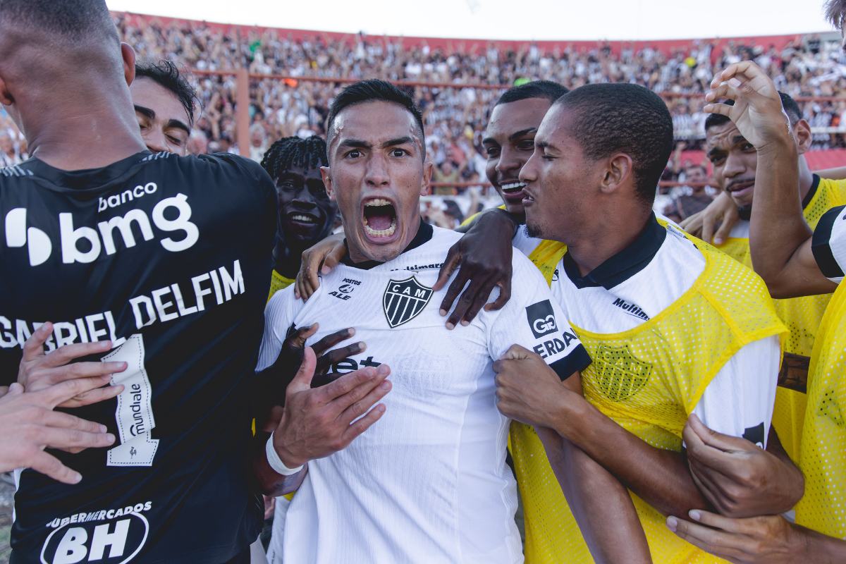 Cuello comemora gol pelo Atlético sobre o Pouso Alegre (foto: Pedro Souza/Atlético)