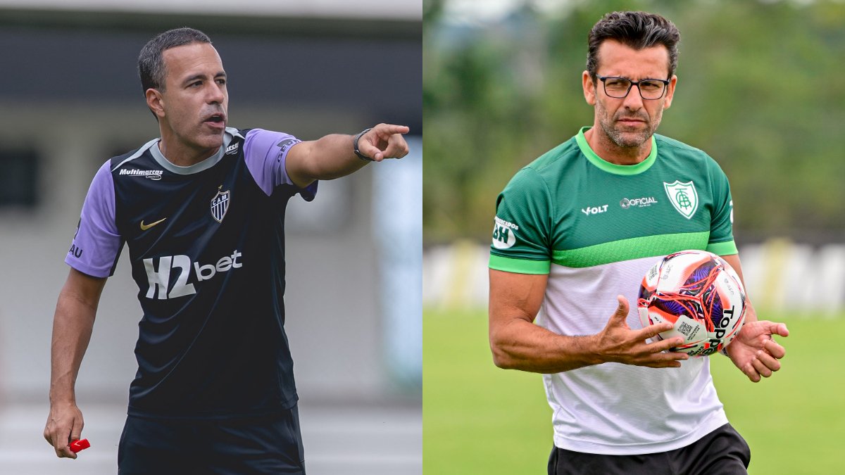 Lucas Gonçalves e Alberto Valentim, técnicos de Atlético e América (foto: Pedro Souza / Atlético e Mourão Panda / América)