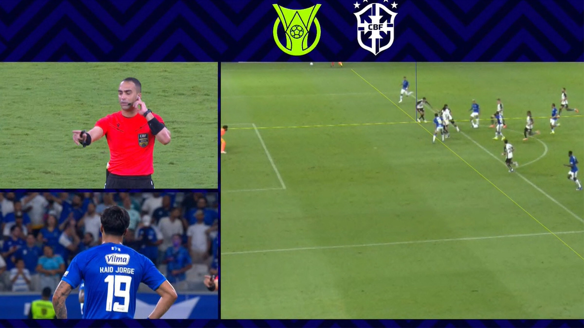 Linha do VAR em lance do gol anulado de Kaio Jorge em Cruzeiro x Corinthians (foto: Reprodução/Premiere)
