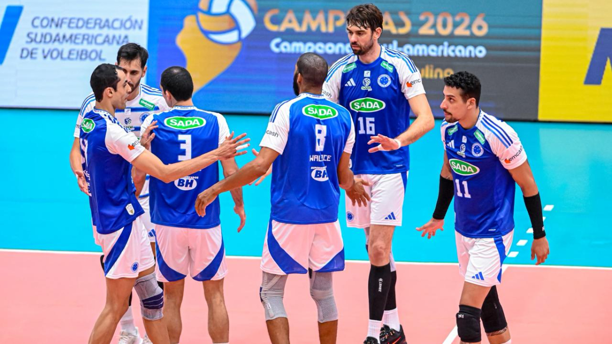 Cruzeiro comemora ponto no Sul-Americano de Clubes Masculino de Vôlei (foto: Pedro Teixeira/Campinas)