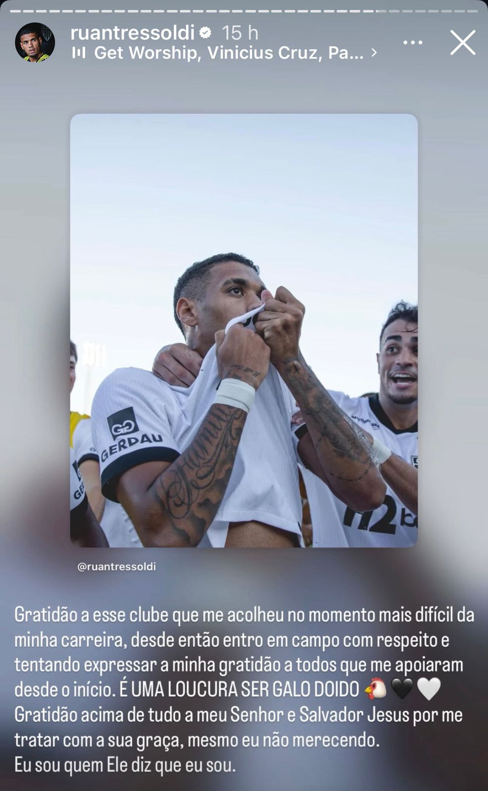 Ruan Tressoldi, zagueiro do Atlético, se declarou ao clube no Instagram - (foto: Reprodução/Instagram/Ruan Tressoldi)