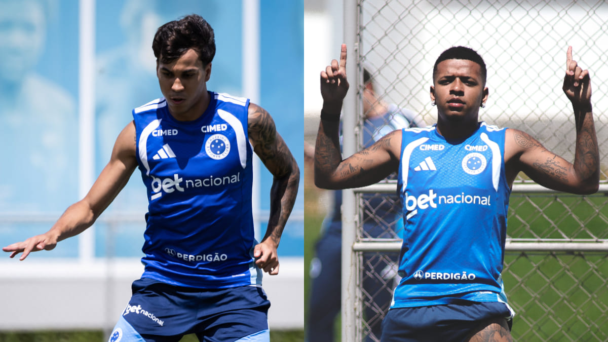 Kaio Jorge e Arroyo, atacantes do Cruzeiro, em treinamento (foto: Gustavo Aleixo/Cruzeiro)