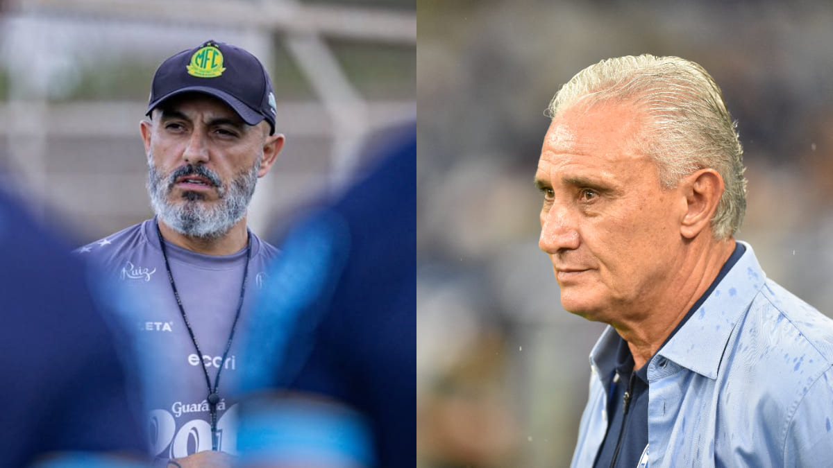 Rafael Guanaes, técnico do Mirassol; e Tite, comandante do Cruzeiro (foto: JP Pinheiro/Mirassol; Ramon Lisboa/EM/D.A Press)