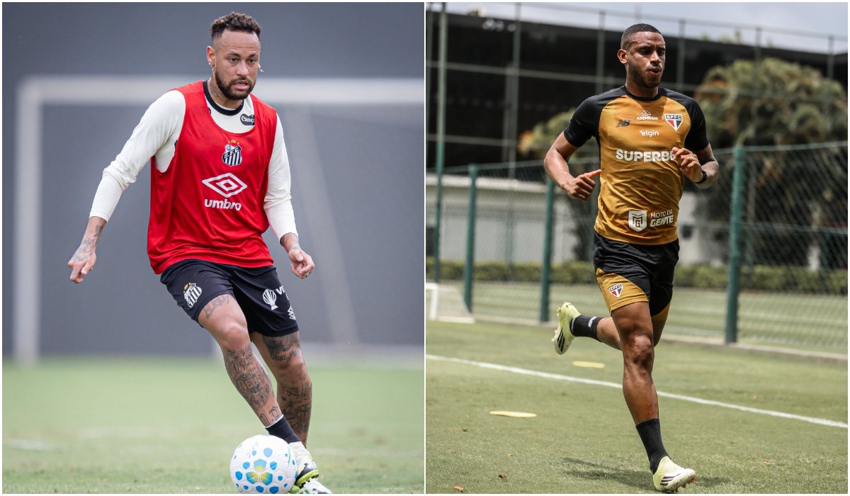 Jogador do Santos na esquerda e do São Paulo na direita (foto: Divulgação/Santos e Divulgação/São Paulo)