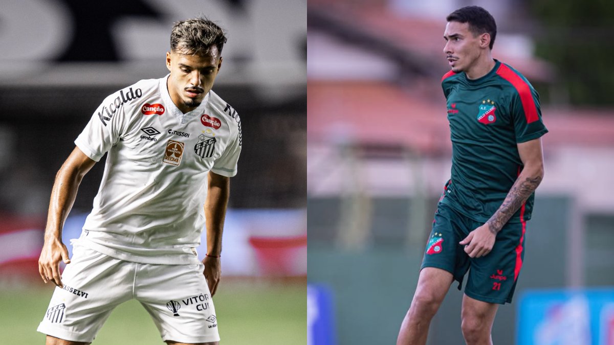 Gabriel Menino, do Santos, e Betão, do Velo Clube (foto: Raul Baretta/ Santos FC.; Velo Clube/Divulgação)