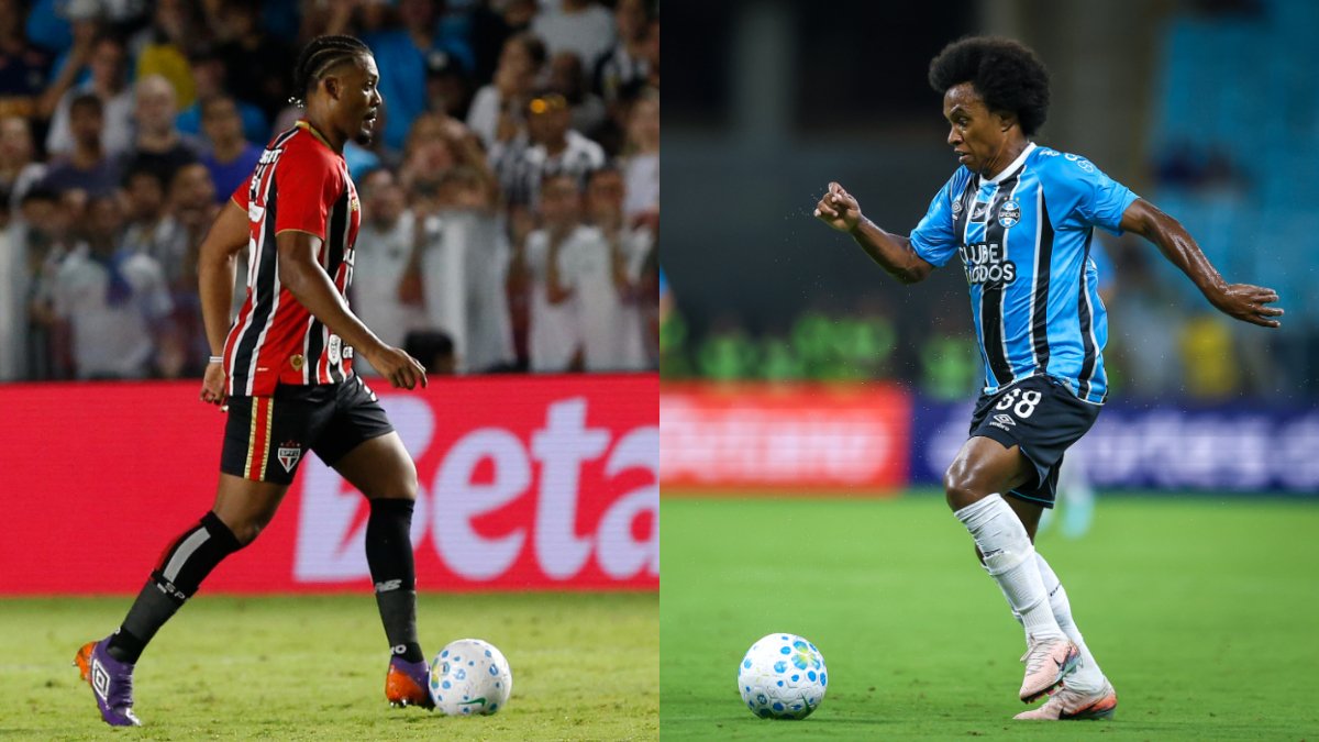 Jogadores do São Paulo e Grêmio (foto: Rubens Chiri/São Paulo e Lucas Uebel/Grêmio)
