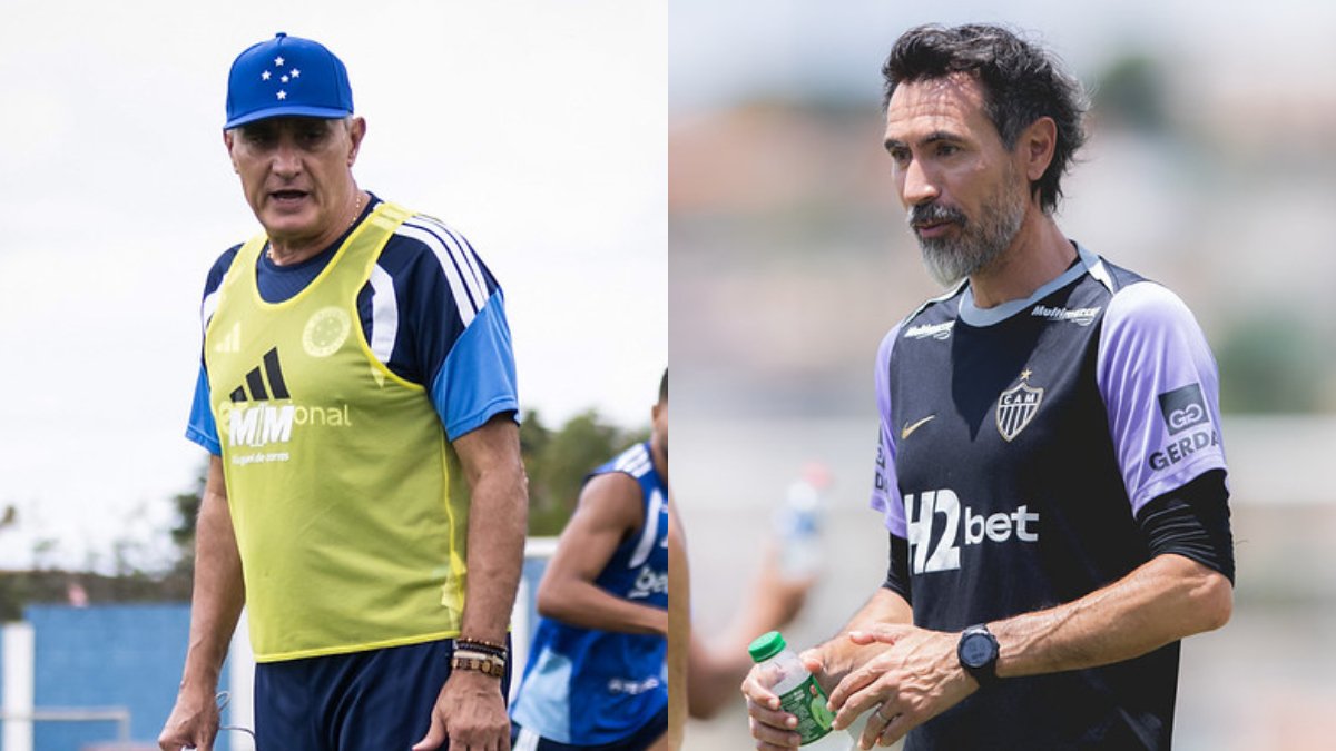 Tite e Domínguez, técnicos de Cruzeiro e Atlético (foto: Gustavo Aleixo/Cruzeiro--Pedro Souza / Atlético)