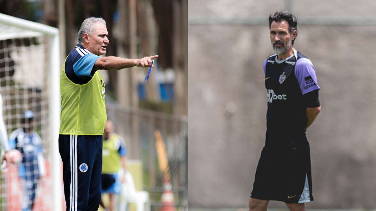 Tite, técnico do Cruzeiro, e Domínguez, técnico do Atlético (foto: Gustavo Martins/Cruzeiro--Pedro Souza / Atlético)