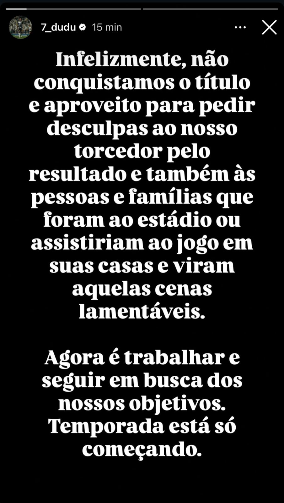 Dudu, do Atlético, se desculpa por pancadaria em final contra o Cruzeiro - (foto: Reprodução/Instagram)