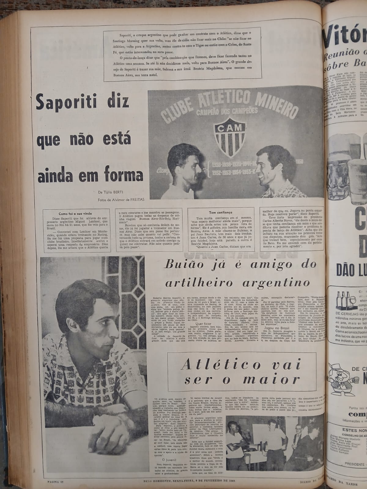 A entrevista com Saporiti no Diário da Tarde, em fevereiro de 1968 - (foto: Arquivo EM)