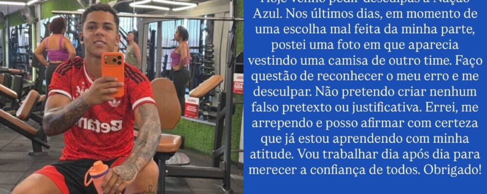 Jogador do Cruzeiro pede desculpas por vestir camisa do Flamengo: ‘Aprendendo’