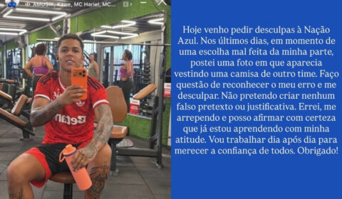 Jogador do Cruzeiro pede desculpas por vestir camisa do Flamengo: ‘Aprendendo’