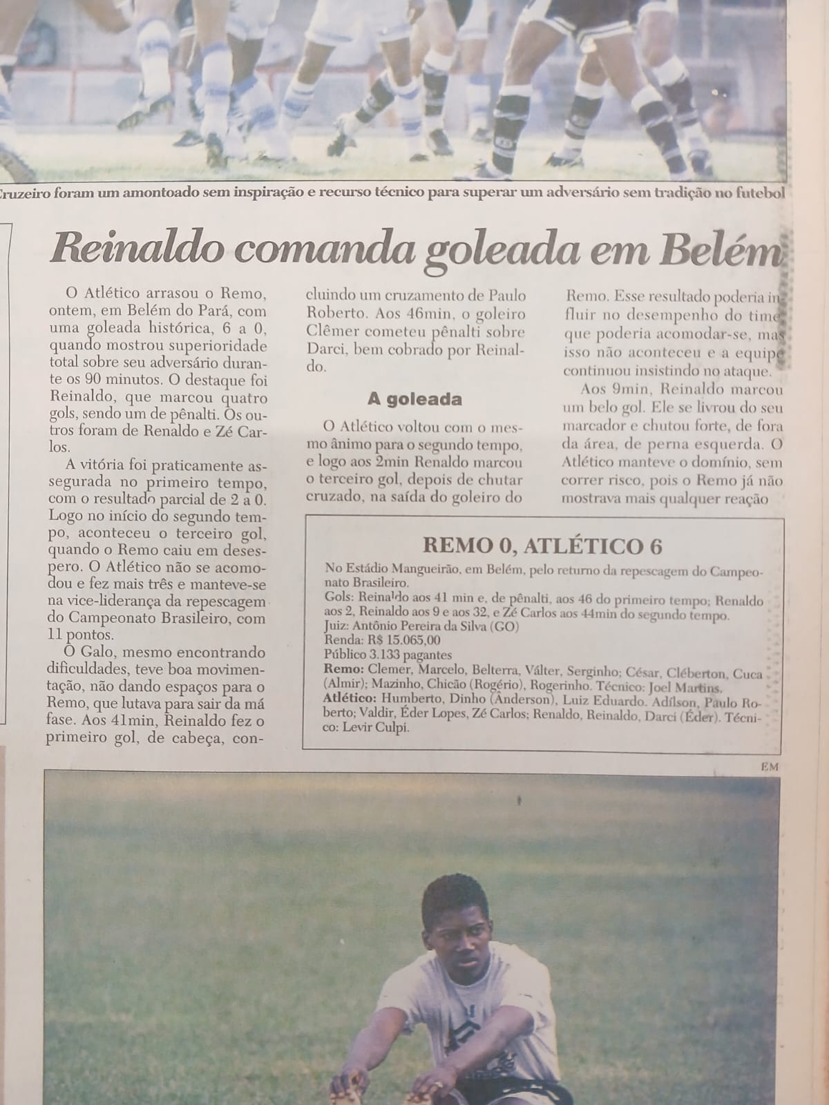 O Estado de Minas de 7 de novembro de 1994, com a goleada do Atlético sobre o Remo em destaque - (foto: Arquivo/EM)